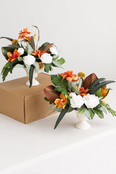 Large Floral Centerpiece Set in Orange & Olive Green | Clearance