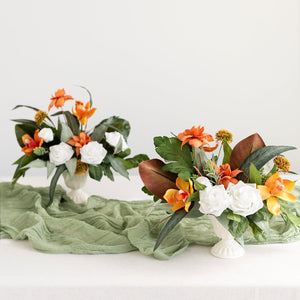 Large Floral Centerpiece Set in Orange & Olive Green | Clearance