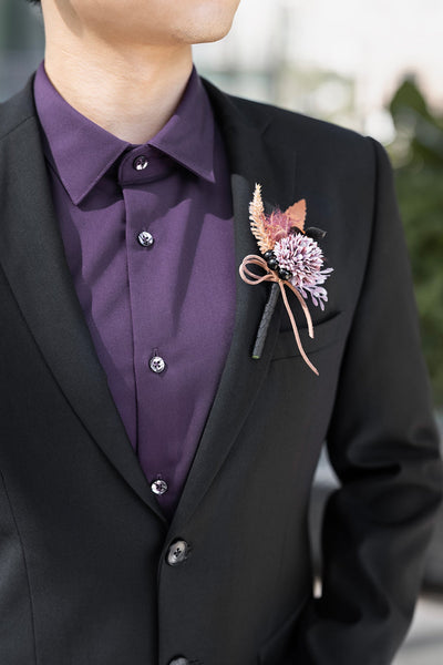 Boutonnieres for Guests in Twilight Purple & Harvest Orange | Clearance