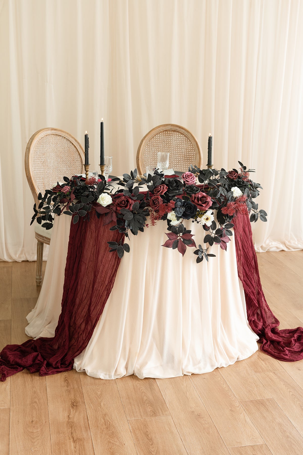 6ft Flower Garland in Moody Burgundy & Black
