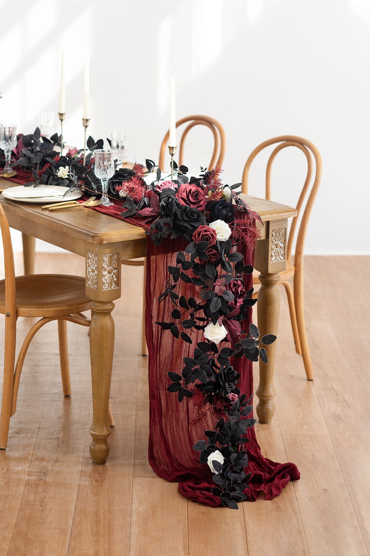 6ft Flower Garland in Moody Burgundy & Black