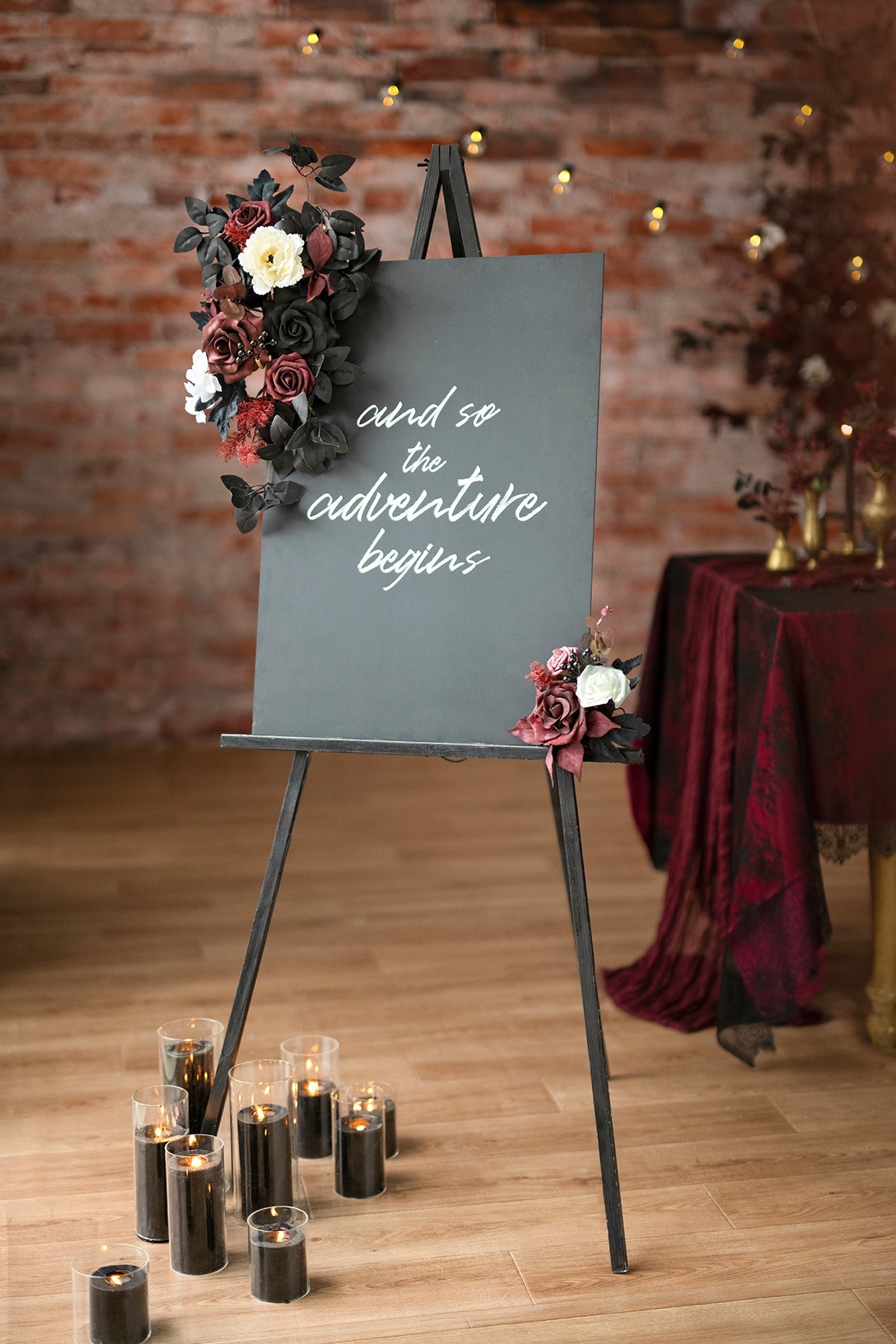 Combo Set Flower Sign Decor in Moody Burgundy & Black | Clearance