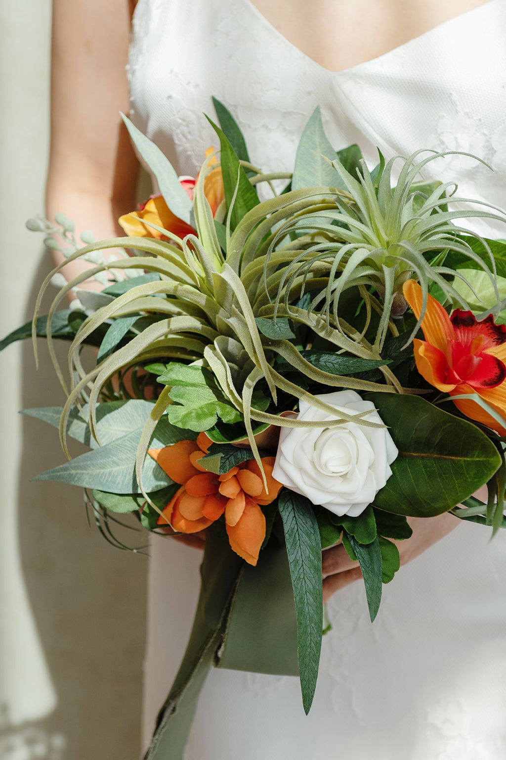 Small Free-Form Bridal Bouquet in Orange & Olive Green | Clearance