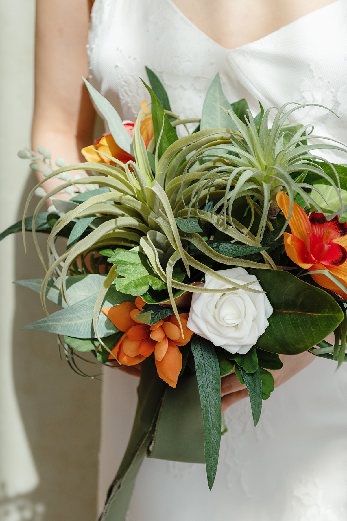 Small Free-Form Bridal Bouquet in Orange & Olive Green | Clearance
