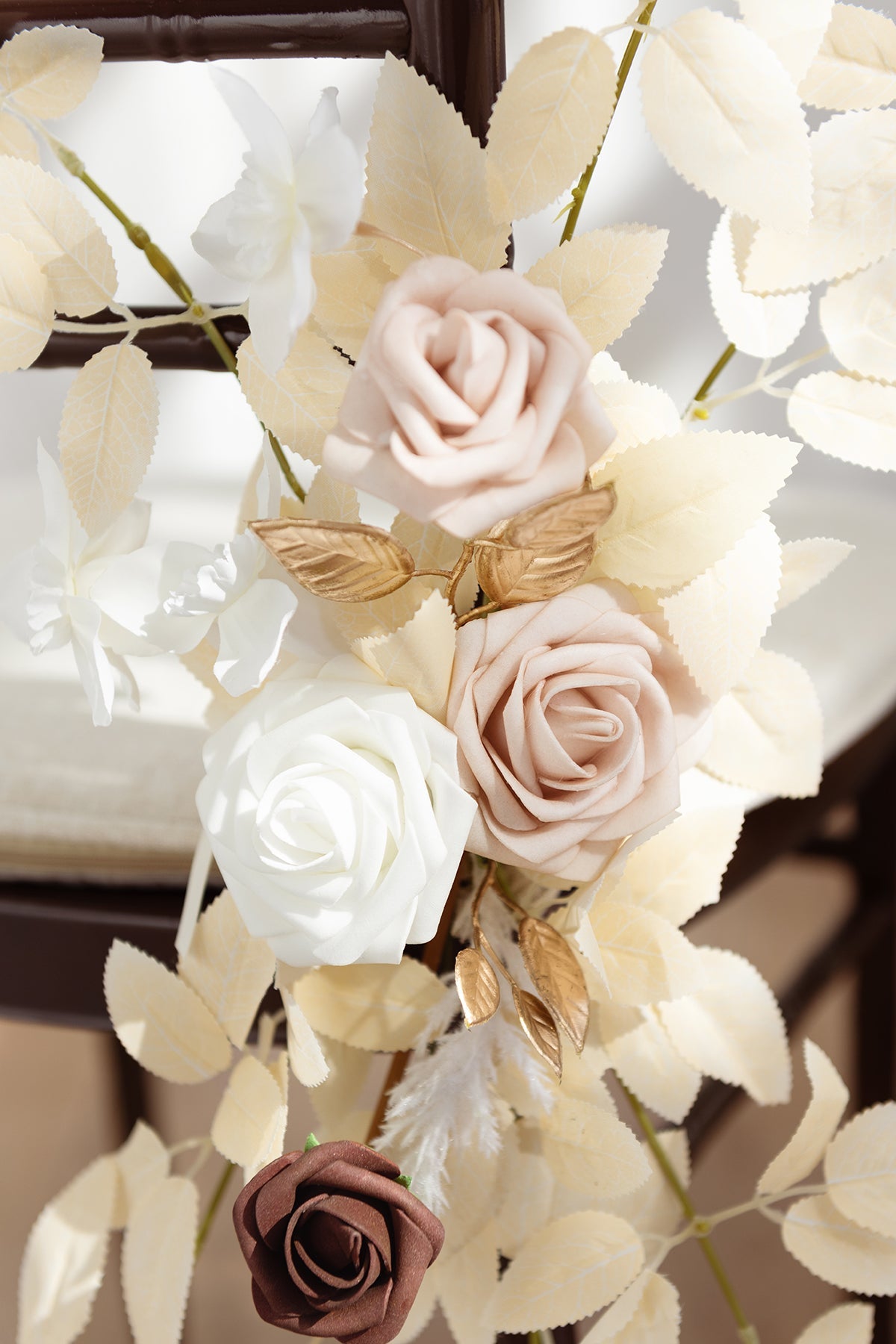 Wedding Aisle Chair Flower Decoration in White & Beige