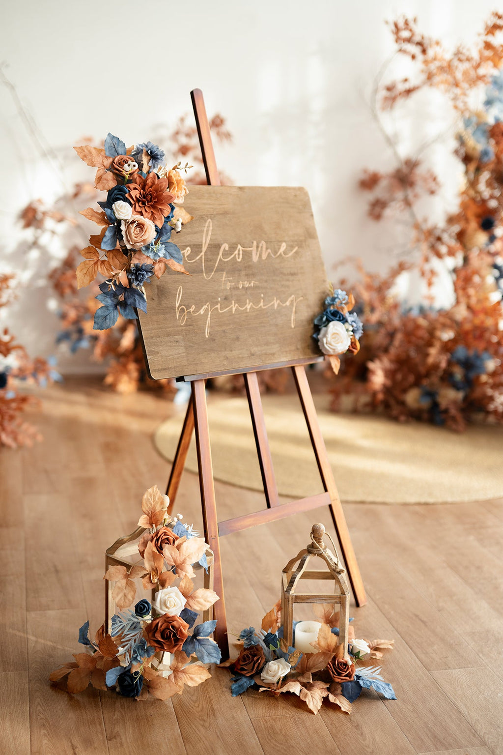 Combo Set Flower Sign Decor in Russet Orange & Denim Blue