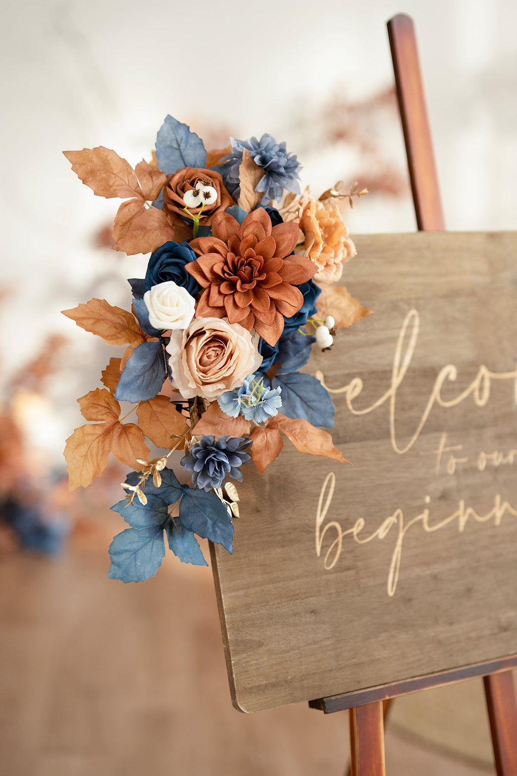 Combo Set Flower Sign Decor in Russet Orange & Denim Blue
