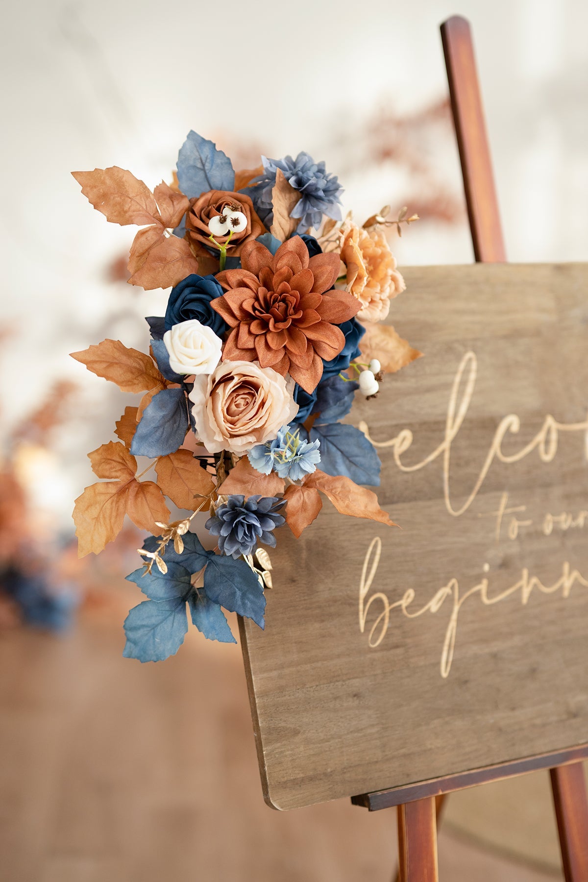Combo Set Flower Sign Decor in Russet Orange & Denim Blue