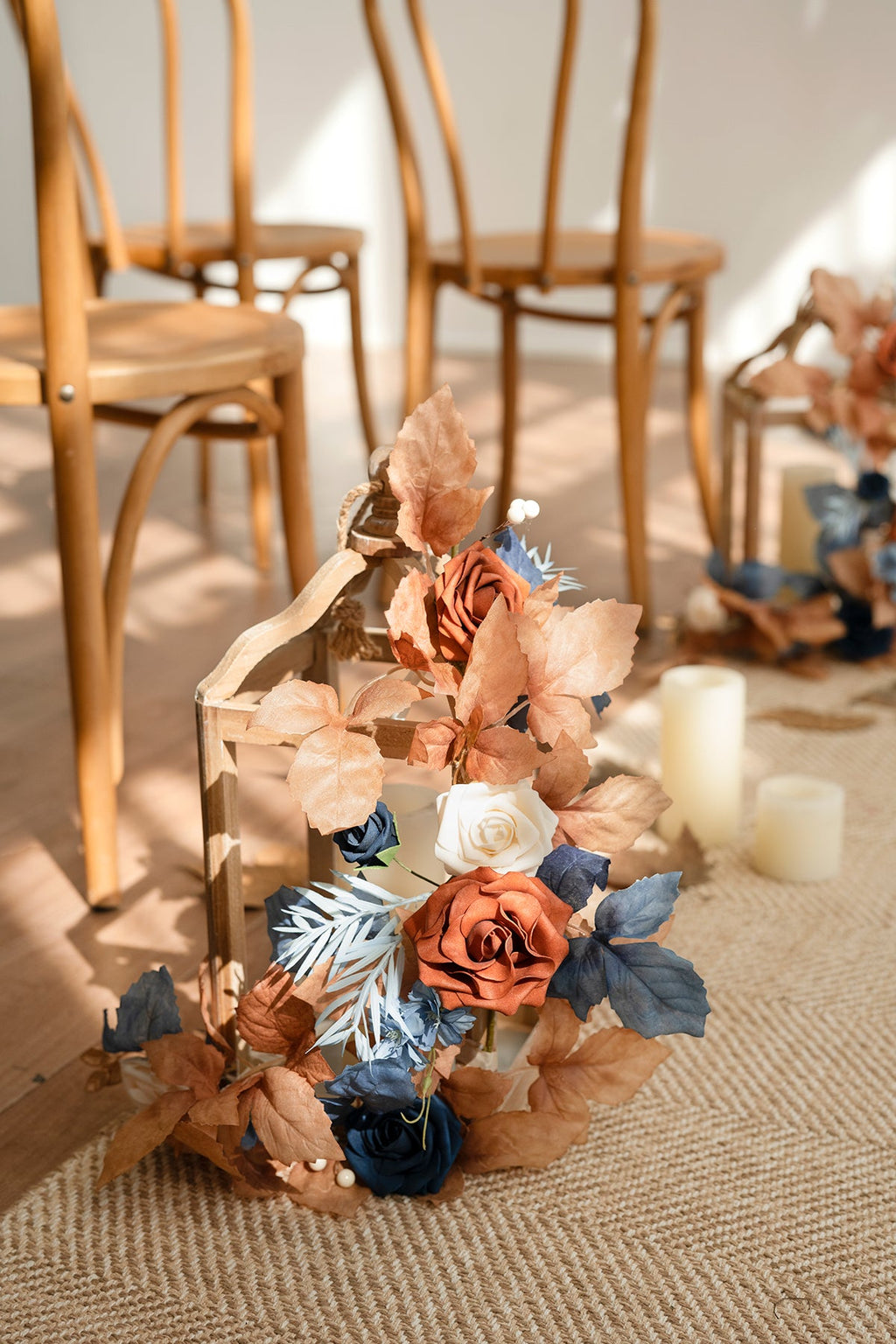 2ft Flower Garlands in Russet Orange & Denim Blue