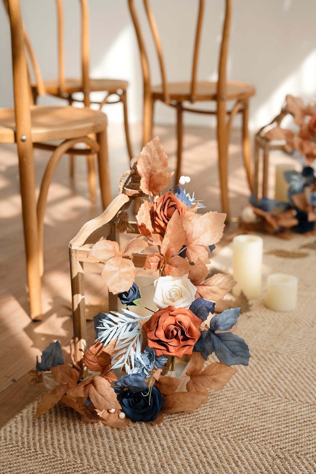 2ft Flower Garlands in Russet Orange & Denim Blue