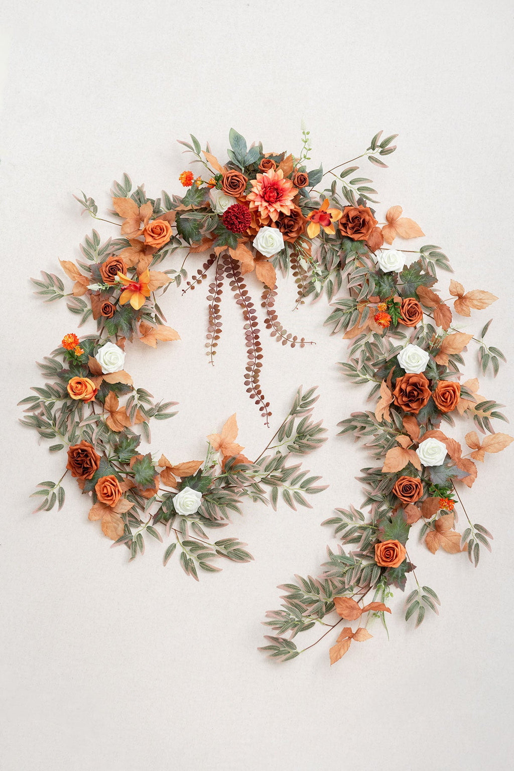 9ft Head Table Flower Garland in Burnt Orange & Scarlet