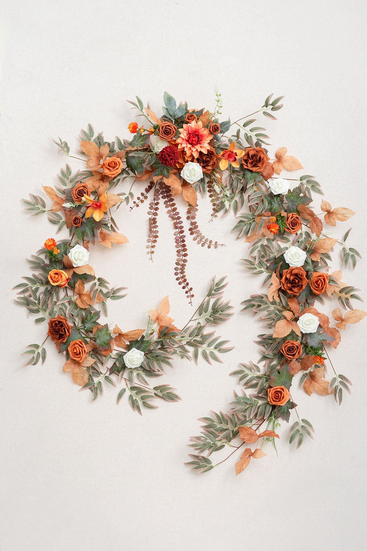 9ft Head Table Flower Garland in Burnt Orange & Scarlet