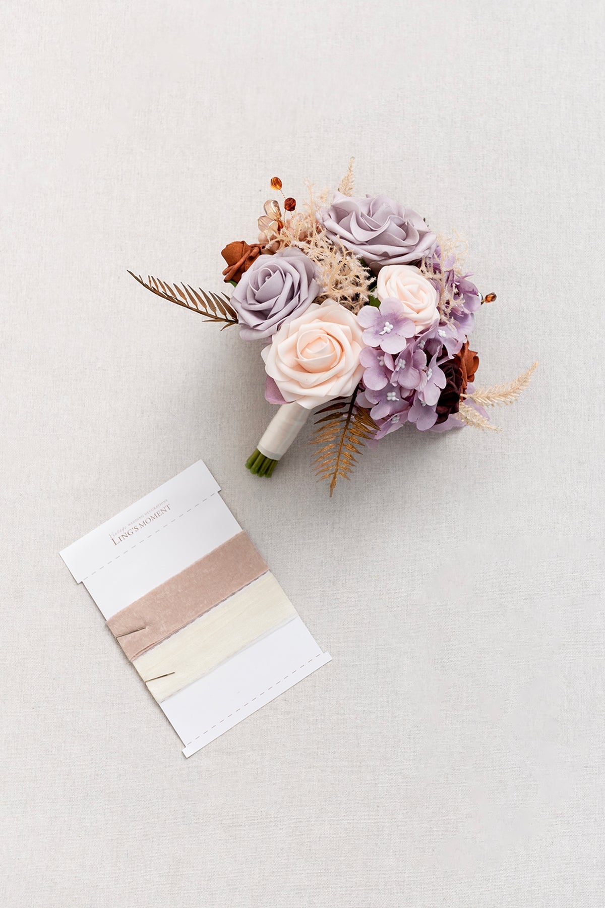 Round Bridesmaid Bouquets in Lavender Aster & Burnt Orange