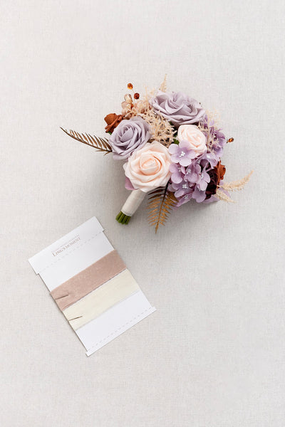Round Bridesmaid Bouquets in Lavender Aster & Burnt Orange