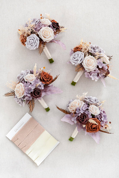 Flash Sale | Round Bridesmaid Bouquets in Lavender Aster & Burnt Orange