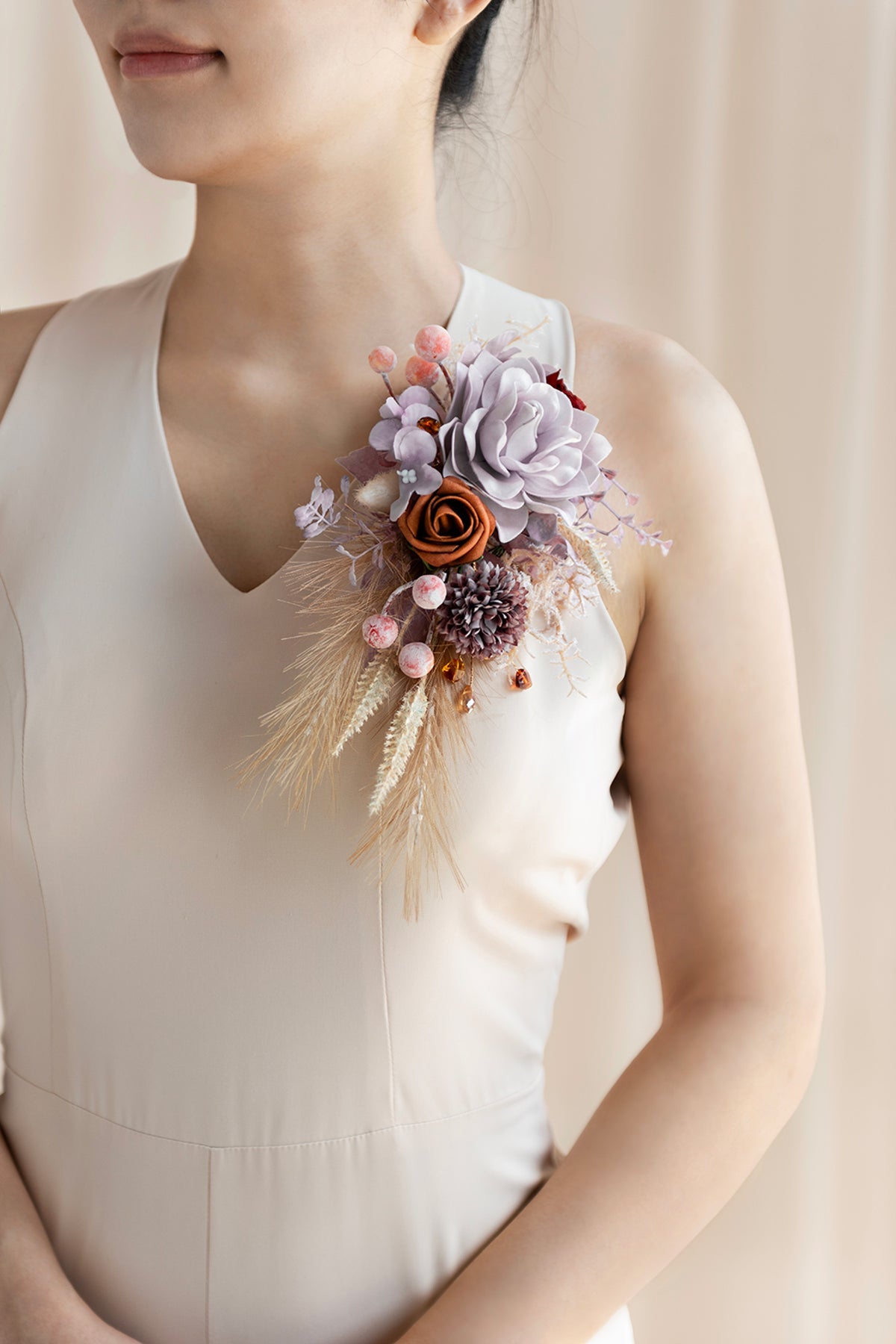 Shoulder Corsages in Lavender Aster & Burnt Orange | Clearance