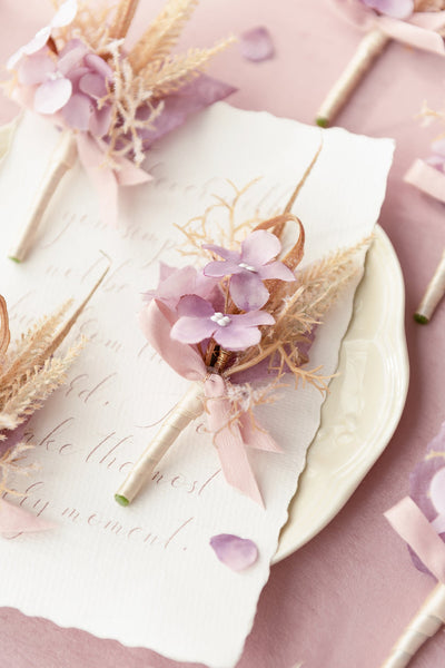 Flash Sale | Boutonnieres for Guests in Lavender Aster & Burnt Orange