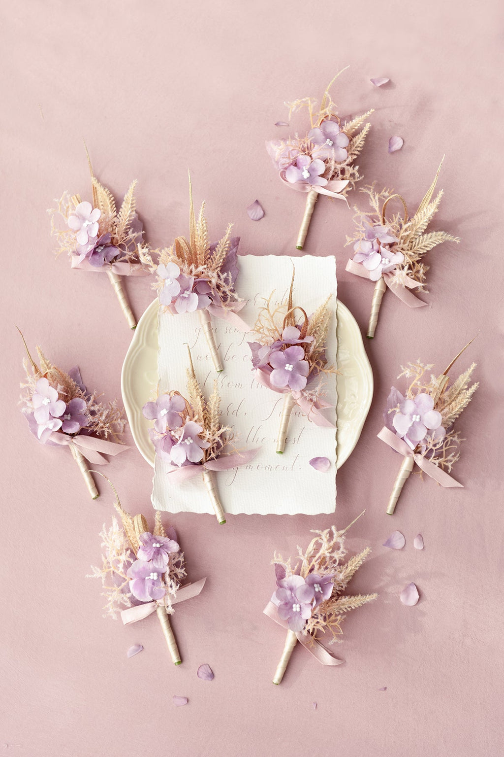 Flash Sale | Boutonnieres for Guests in Lavender Aster & Burnt Orange