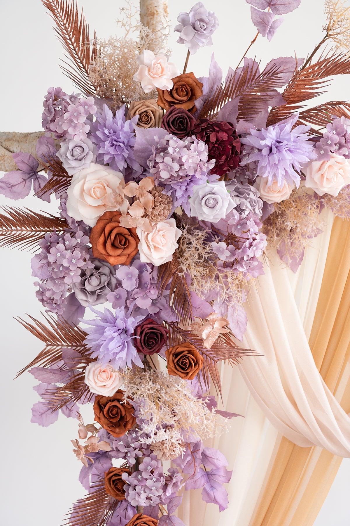 Flower Arch Decor with Drapes in Lavender Aster & Burnt Orange | Clearance