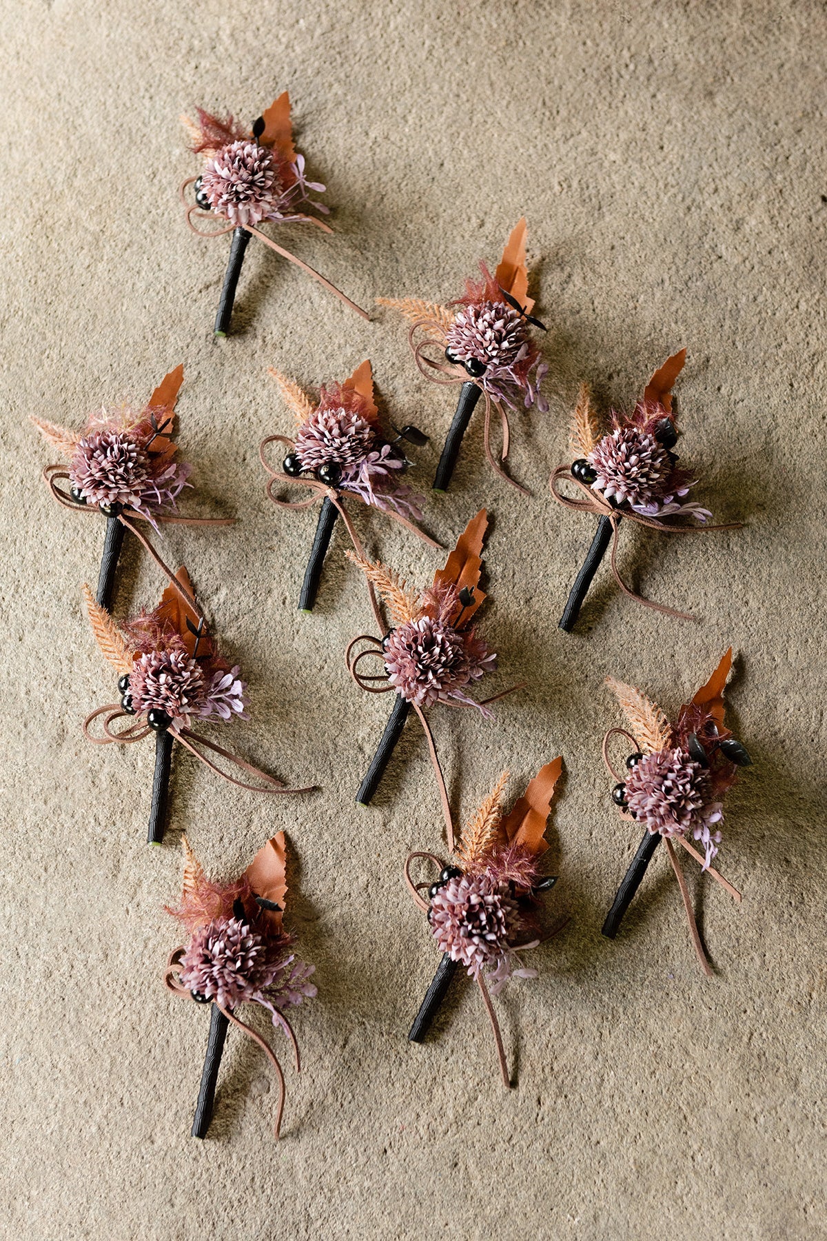 Flash Sale | Boutonnieres for Guests in Twilight Purple & Harvest Orange | Clearance