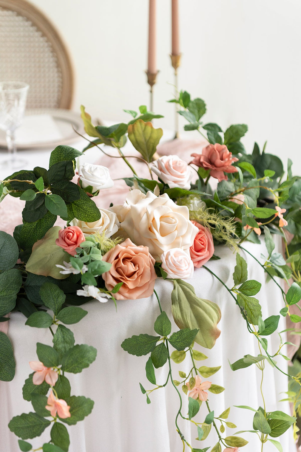 9ft Head Table Flower Garland in Garden Blush
