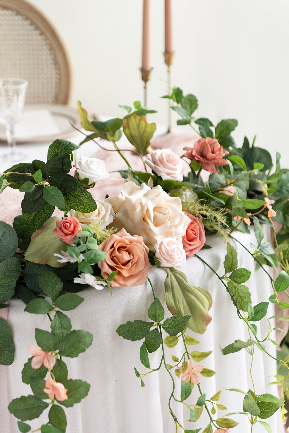 9ft Head Table Flower Garland in Garden Blush