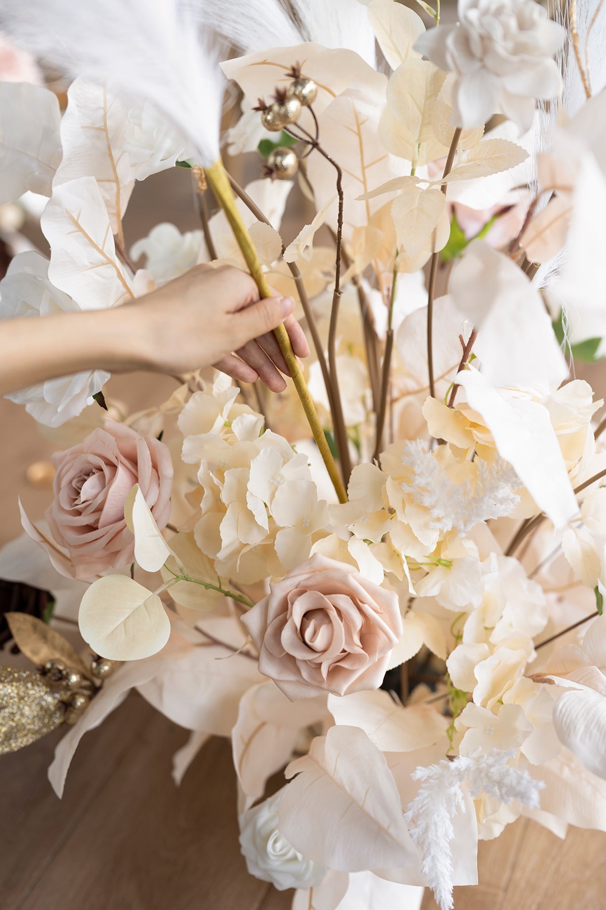 Altar Decor Free-Standing Flowers in White & Beige | Clearance