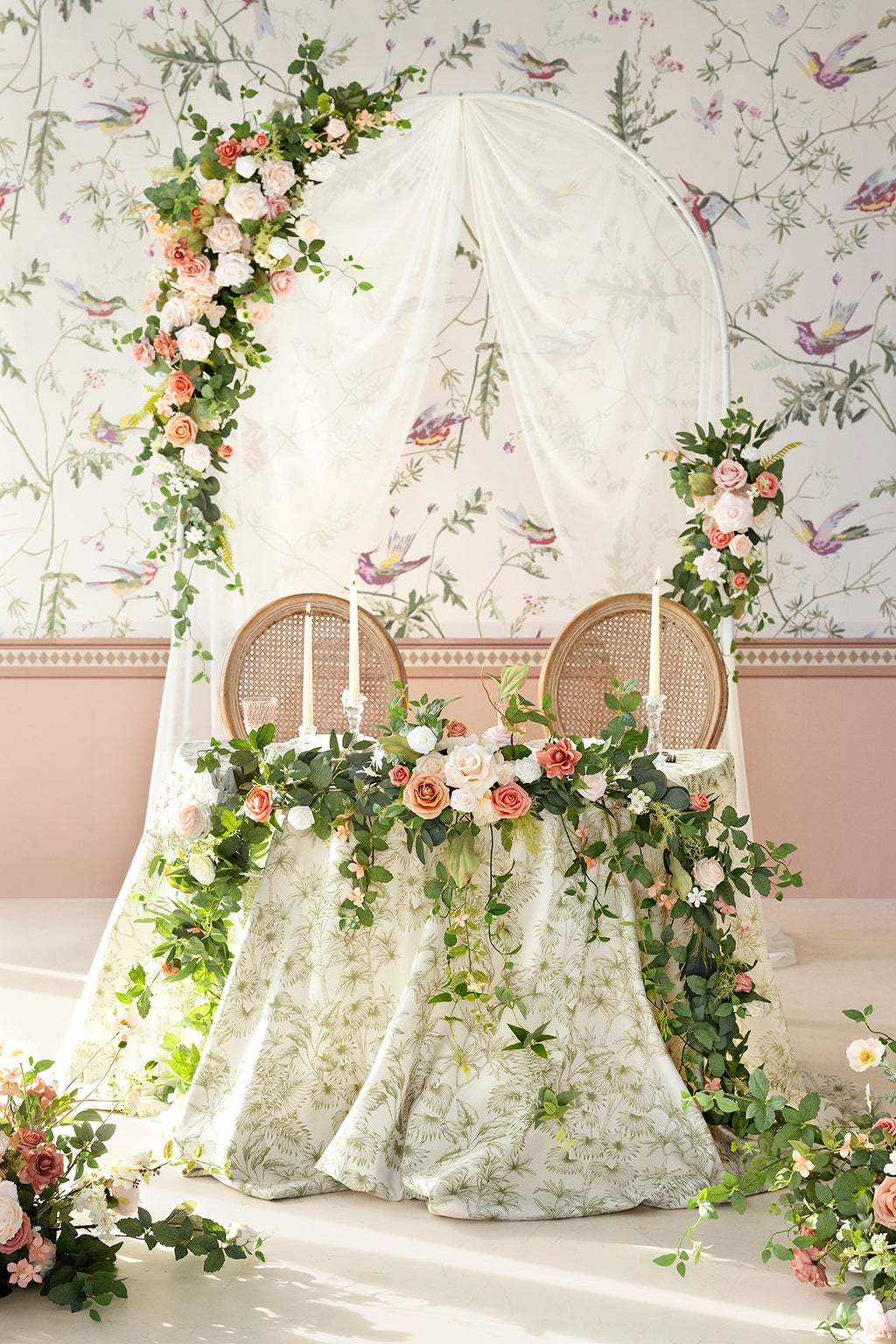 9ft Head Table Flower Garland in Garden Blush