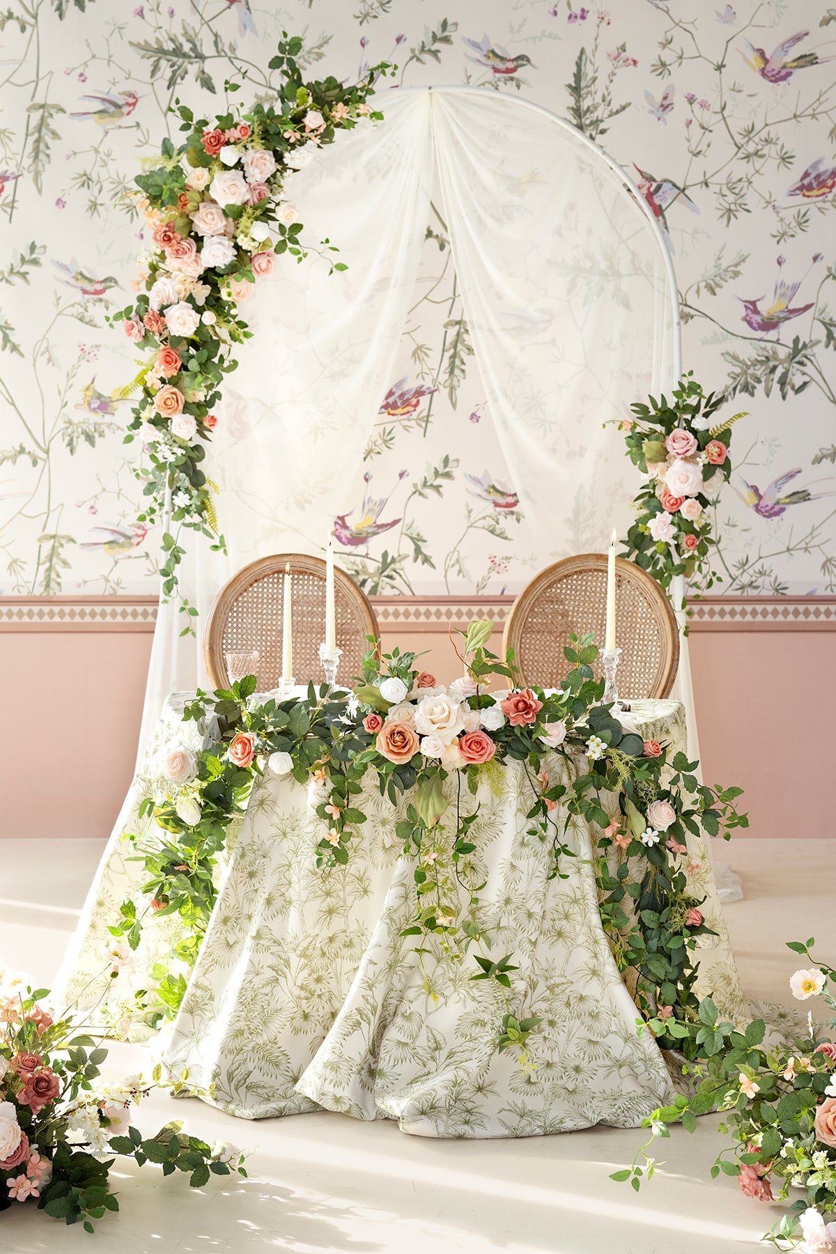 9ft Head Table Flower Garland in Garden Blush