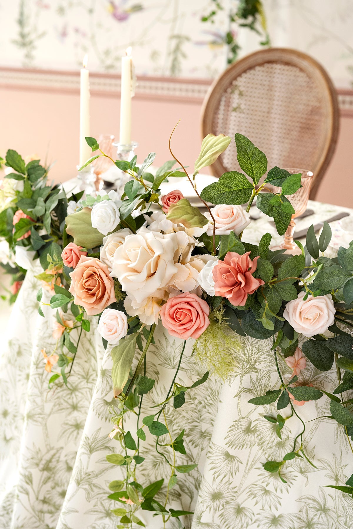 9ft Head Table Flower Garland in Garden Blush