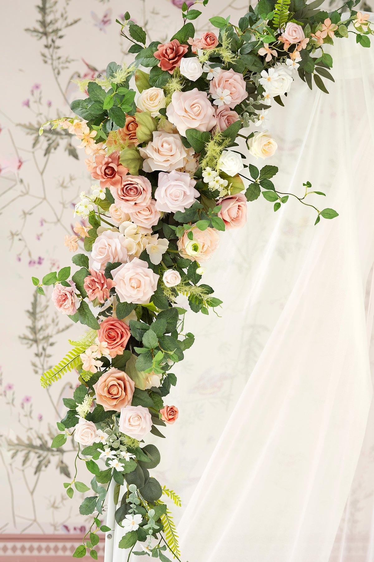 Flower Arch Decor with Drapes in Garden Blush