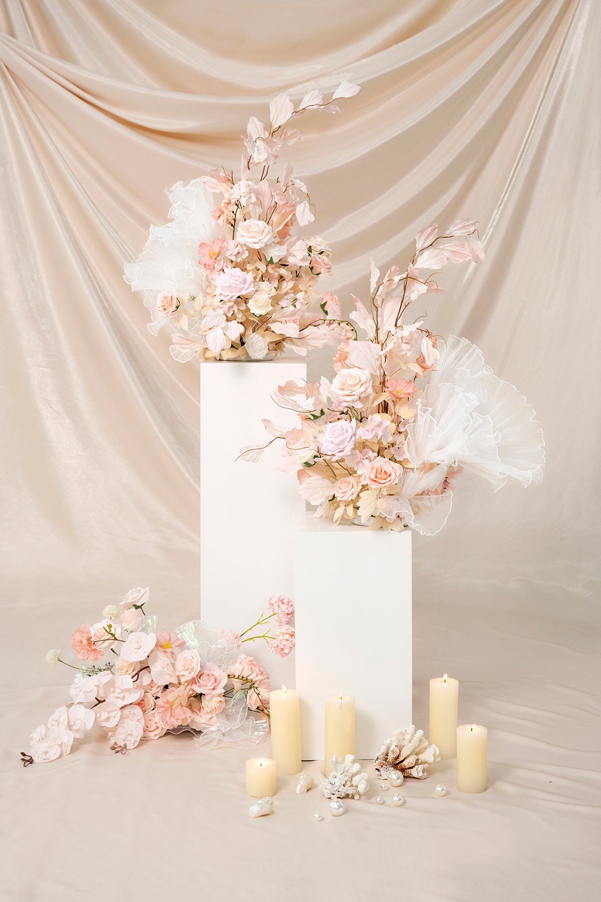 Altar Decor Free-Standing Flowers in Glowing Blush & Pearl