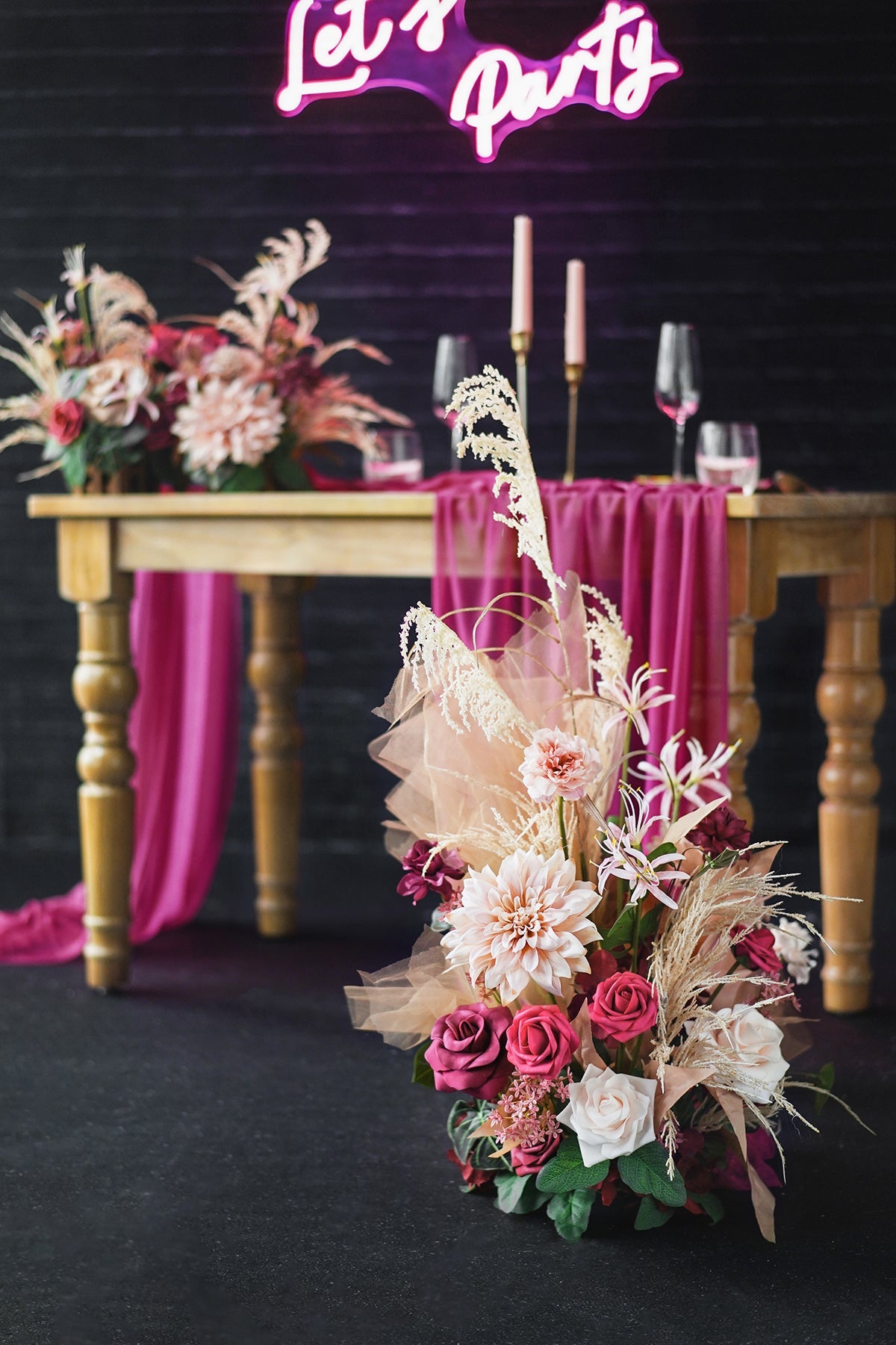 Altar Decor Free-Standing Flowers in Valentine Magenta | Clearance
