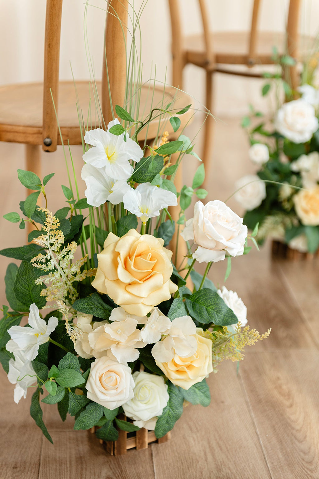 Wedding Aisle Runner Flower Arrangement in Lemonade Yellow