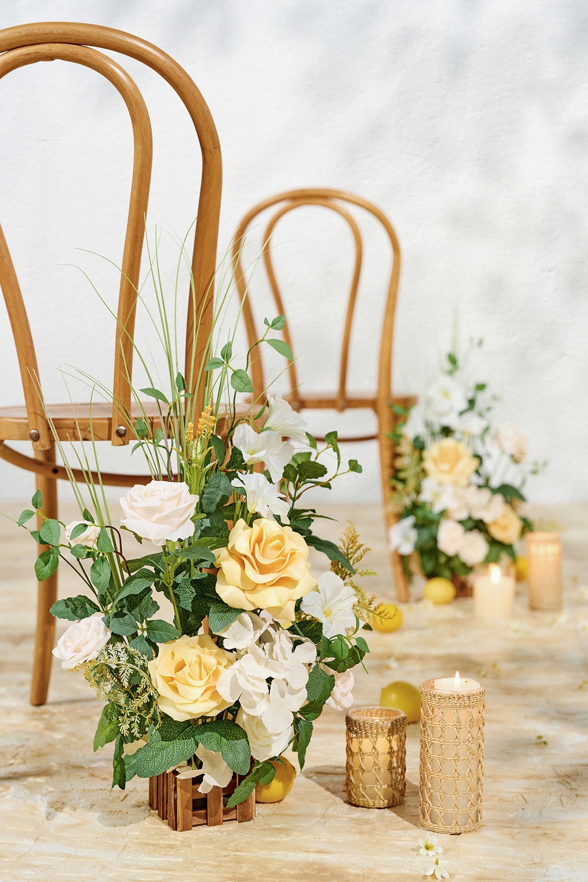 Wedding Aisle Runner Flower Arrangement in Lemonade Yellow