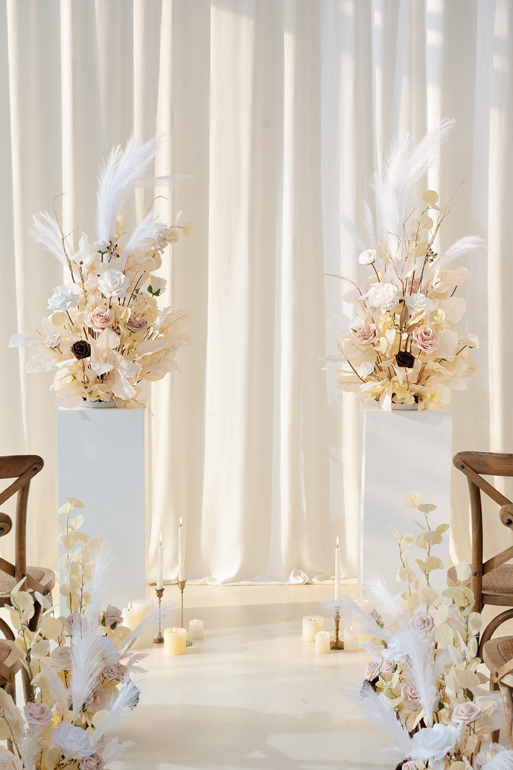 Altar Decor Free-Standing Flowers in White & Beige | Clearance