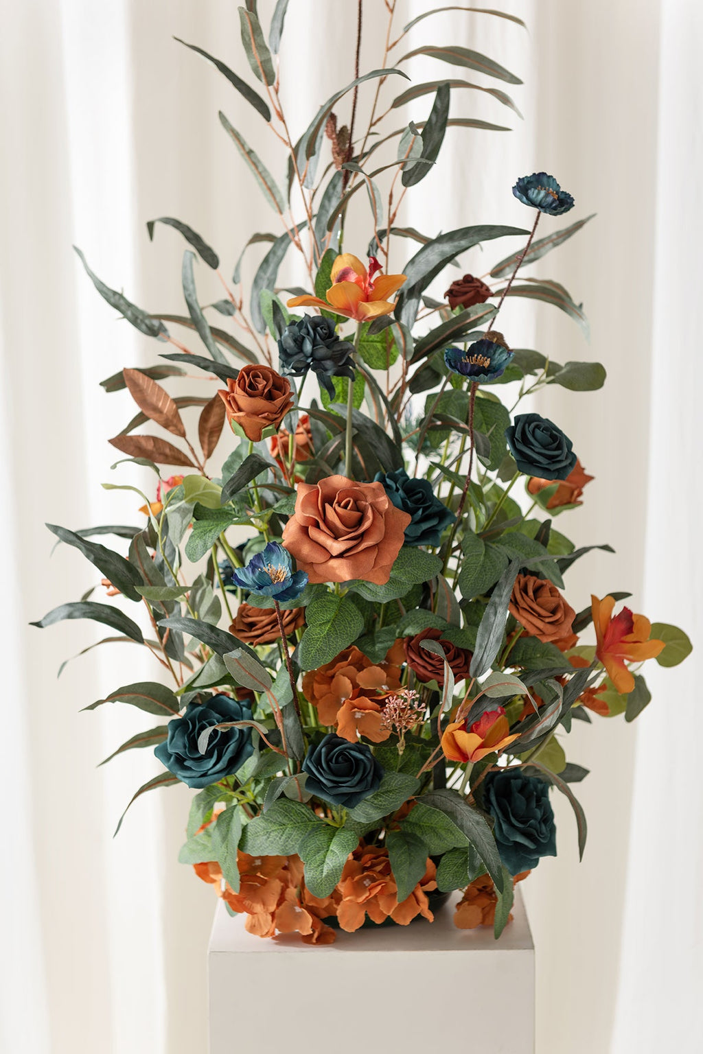 Altar Decor Free-Standing Flowers in Dark Teal & Burnt Orange | Clearance