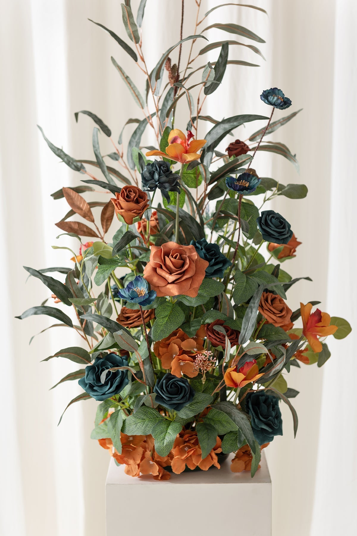 Altar Decor Free-Standing Flowers in Dark Teal & Burnt Orange | Clearance