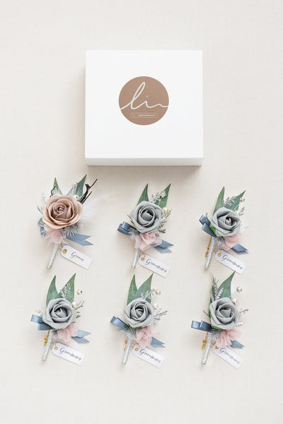 Boutonnieres in Dusky Rose & Silver