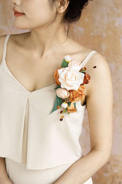 Wrist and Shoulder Corsages in Sunset Terracotta