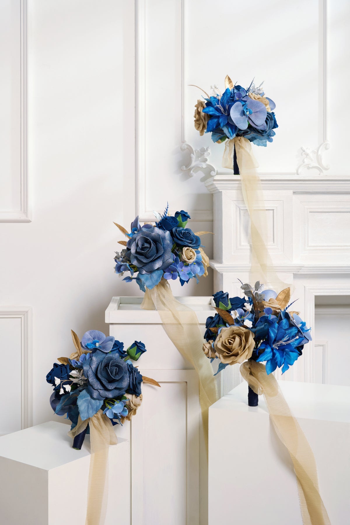 Bridesmaid Bouquet in Stately Navy & Gold