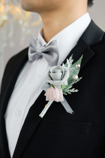 Boutonnieres in Dusky Rose & Silver