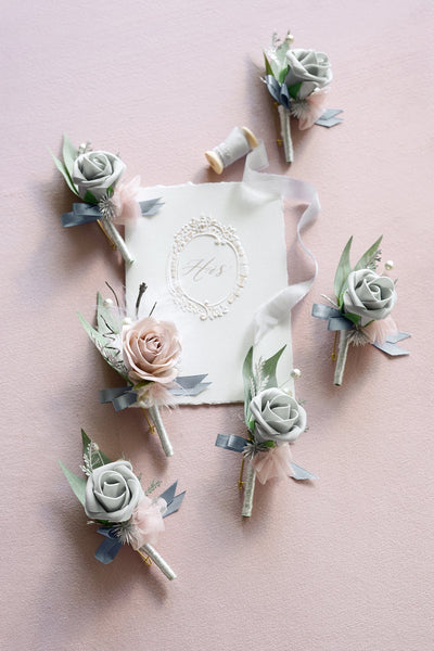 Boutonnieres in Dusky Rose & Silver