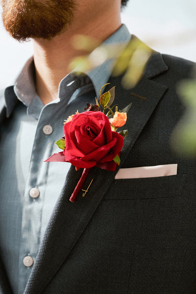 Boutonnieres in Bordeaux Red & Wine
