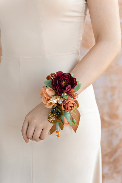 Wrist and Shoulder Corsages in Sunset Terracotta