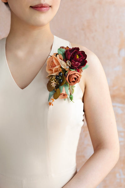 Wrist and Shoulder Corsages in Sunset Terracotta