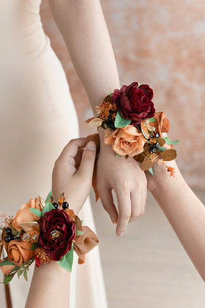 Wrist and Shoulder Corsages in Sunset Terracotta