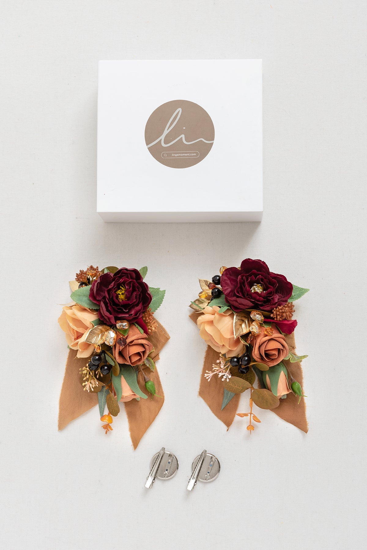 Wrist and Shoulder Corsages in Sunset Terracotta