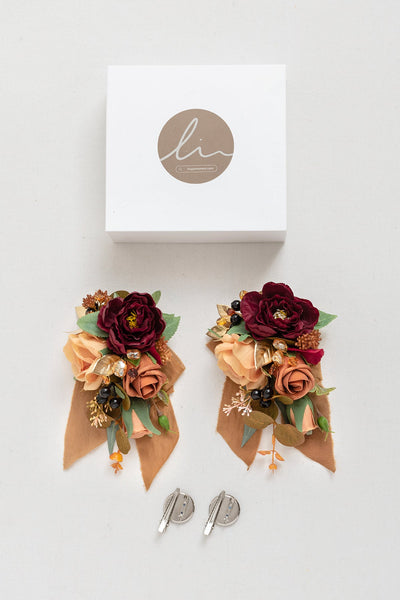 Wrist and Shoulder Corsages in Sunset Terracotta