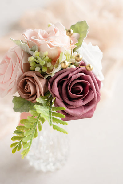 Mini Premade Flower Centerpiece Set in Dusty Rose & Cream